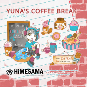 Yuna's Coffee Break - Lot de 15 stickers